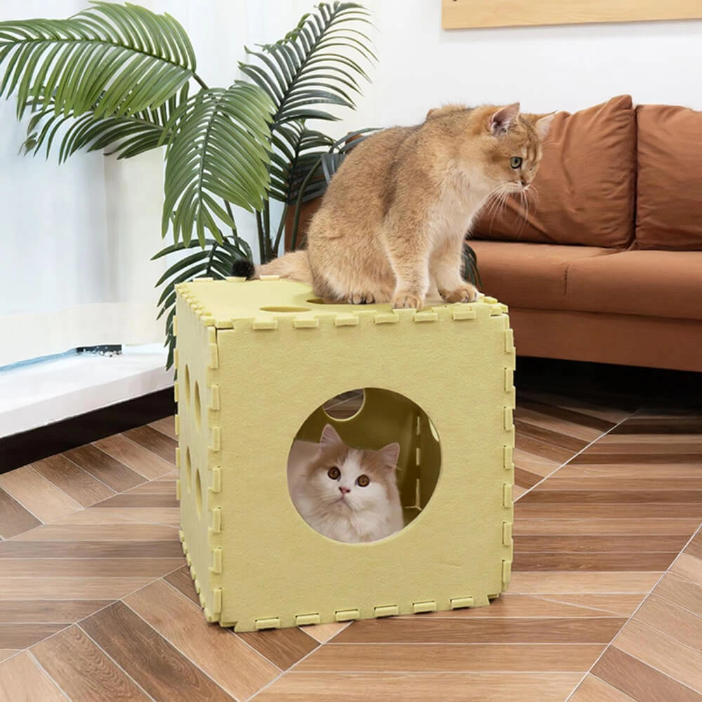 Cozy Cube Cat Cave Ultimate Scratch Proof Fun House Removable Felt Fortress.